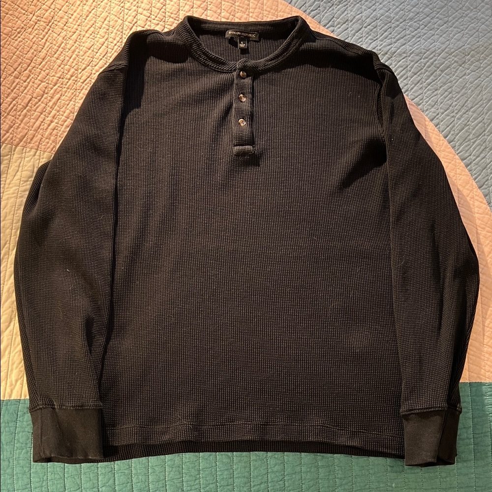 Banana Republic 2pk Men's Waffle Long-Sleeve Henleys - Black & Maroon - Large - Picture 3 of 9